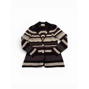 Calvin Klein Knit Sweater Jacket Blazer Gray Black Stripe Color Classic Career M